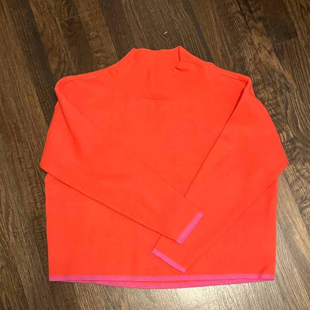 Bright Orange Long Sleeve Sweater with Purple Trim